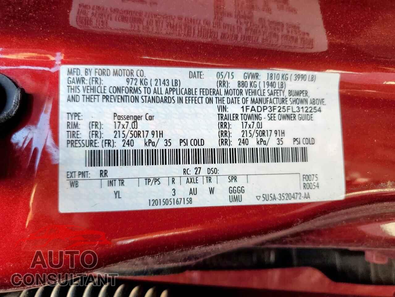 FORD FOCUS 2015 - 1FADP3F25FL312254
