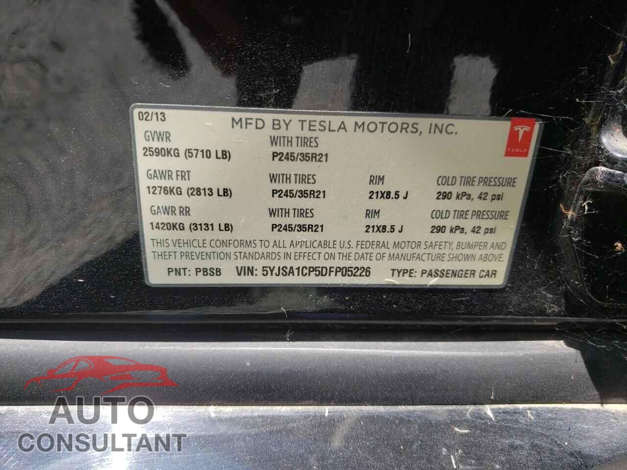 TESLA MODEL S 2013 - 5YJSA1CP5DFP05226