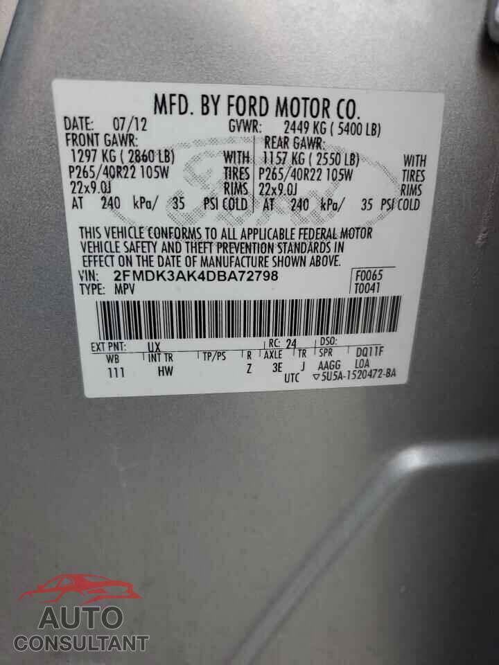 FORD EDGE 2013 - 2FMDK3AK4DBA72798