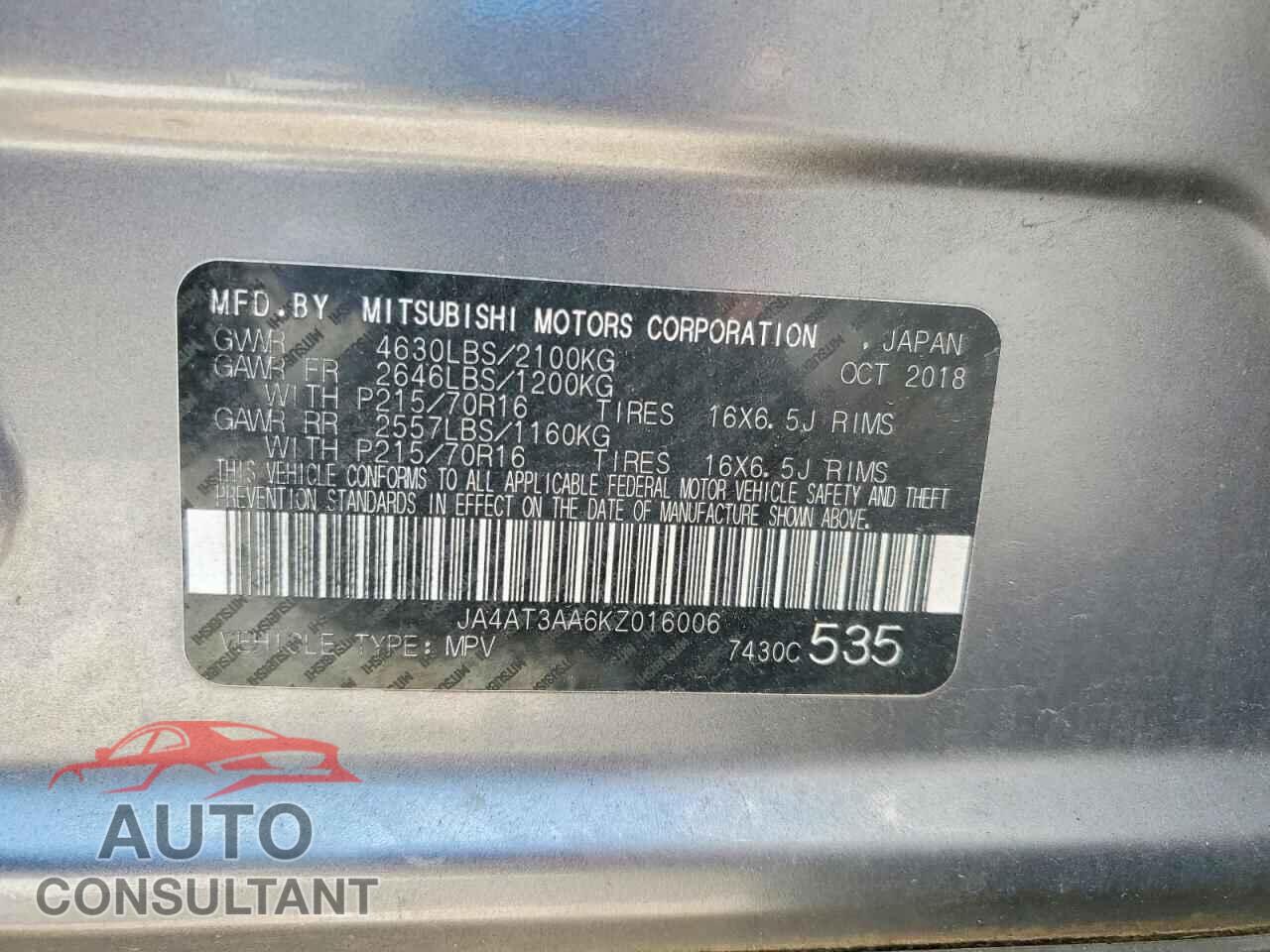 MITSUBISHI ECLIPSE 2019 - JA4AT3AA6KZ016006