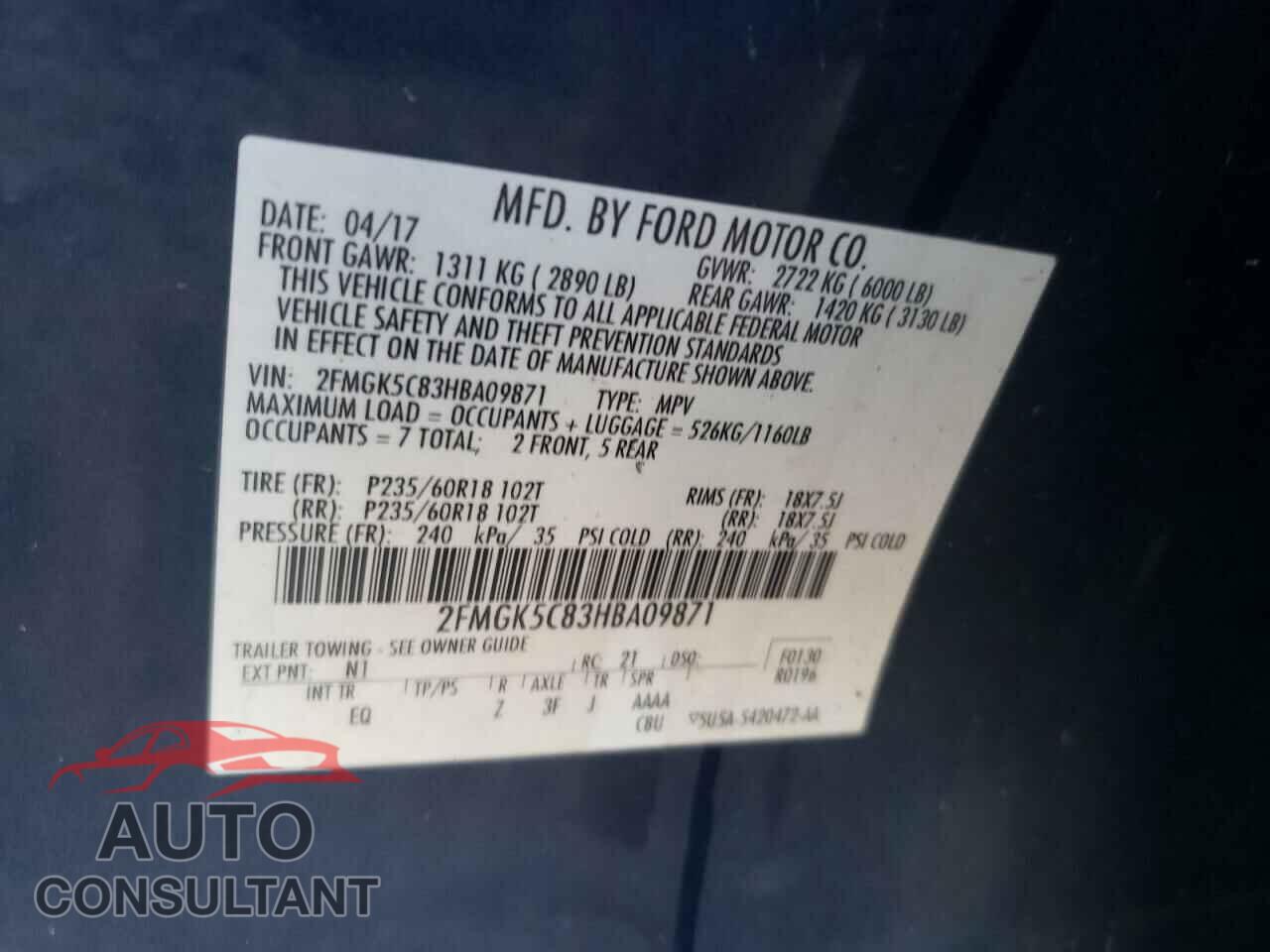 FORD FLEX 2017 - 2FMGK5C83HBA09871
