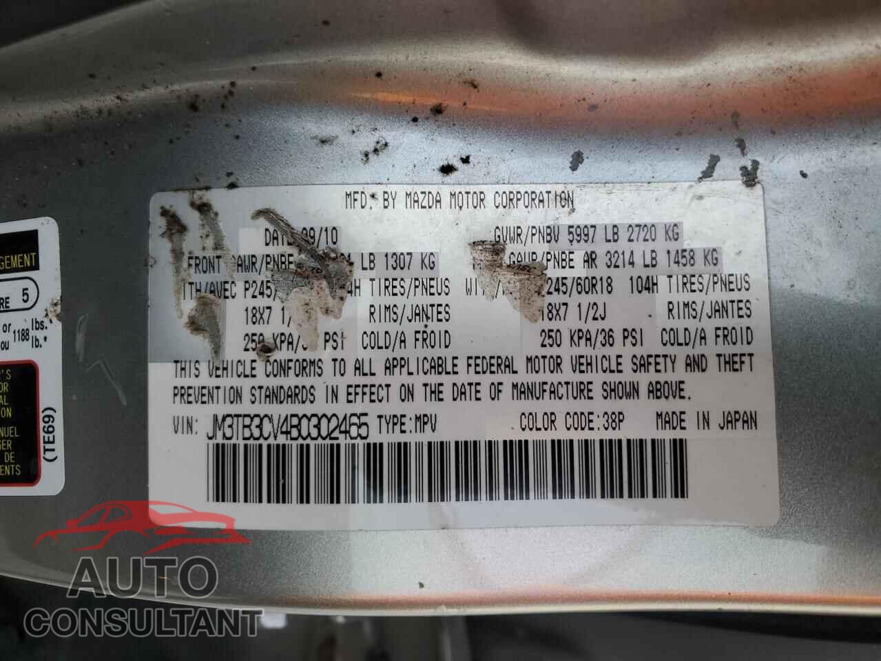 MAZDA CX-9 2011 - JM3TB3CV4B0302465