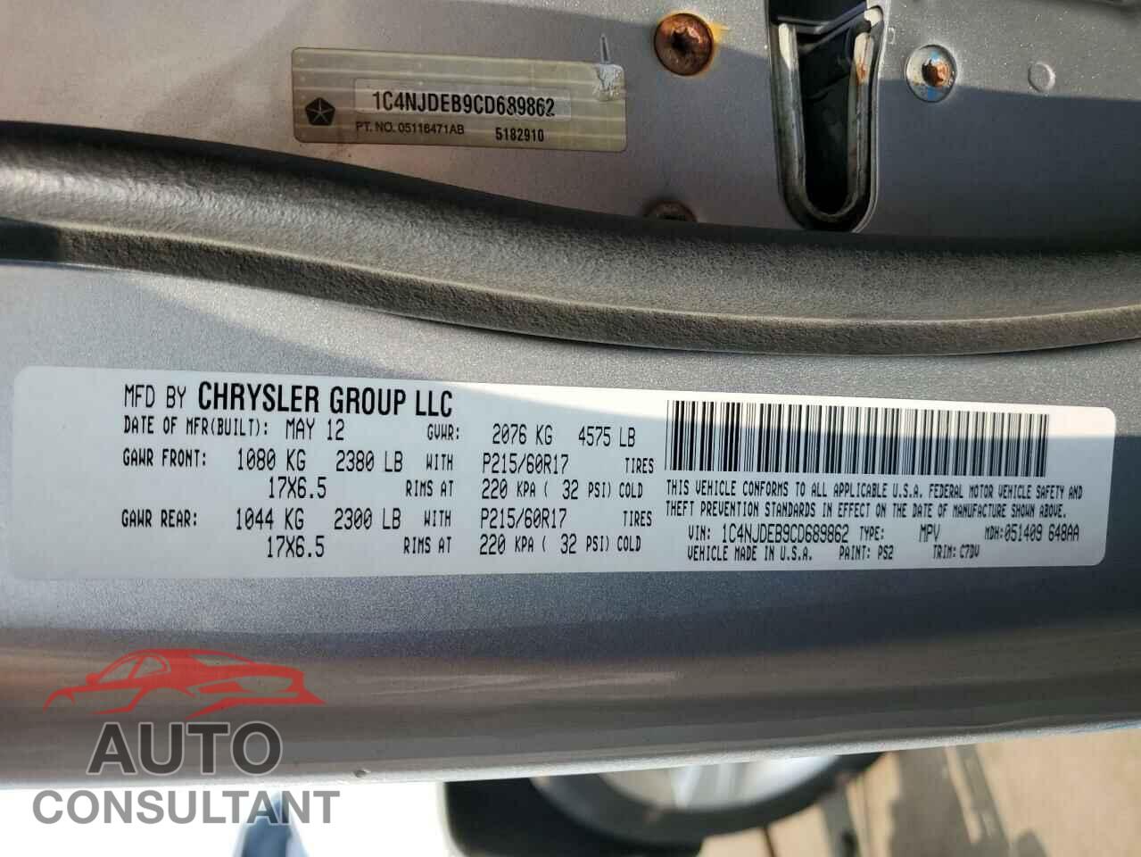 JEEP COMPASS 2012 - 1C4NJDEB9CD689862