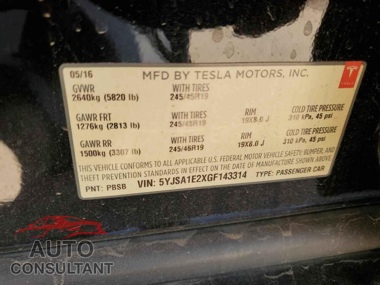 TESLA MODEL S 2016 - 5YJSA1E2XGF143314