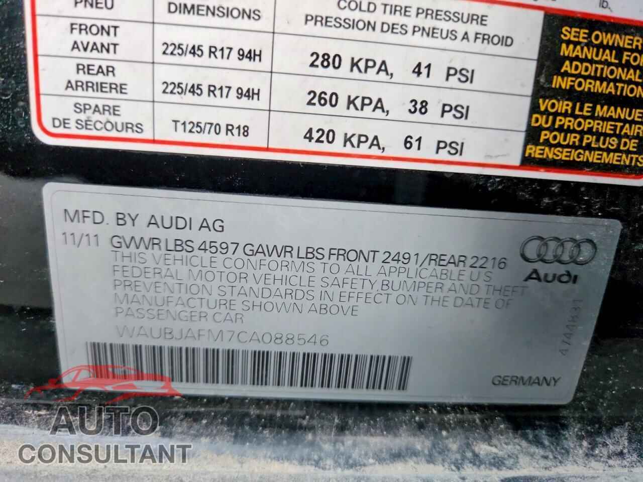 AUDI A3 2012 - WAUBJAFM7CA088546