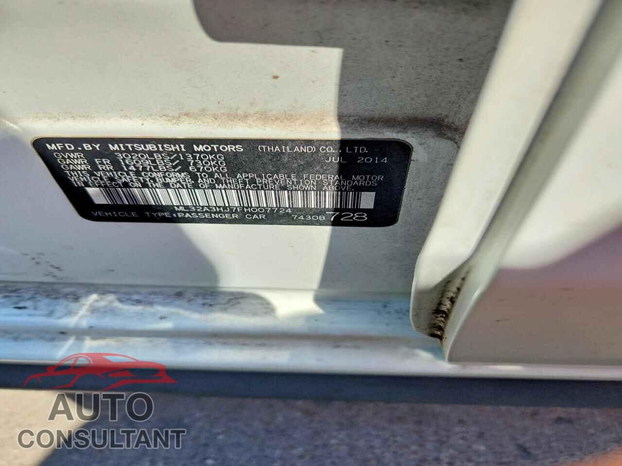 MITSUBISHI MIRAGE 2015 - ML32A3HJ7FH007724