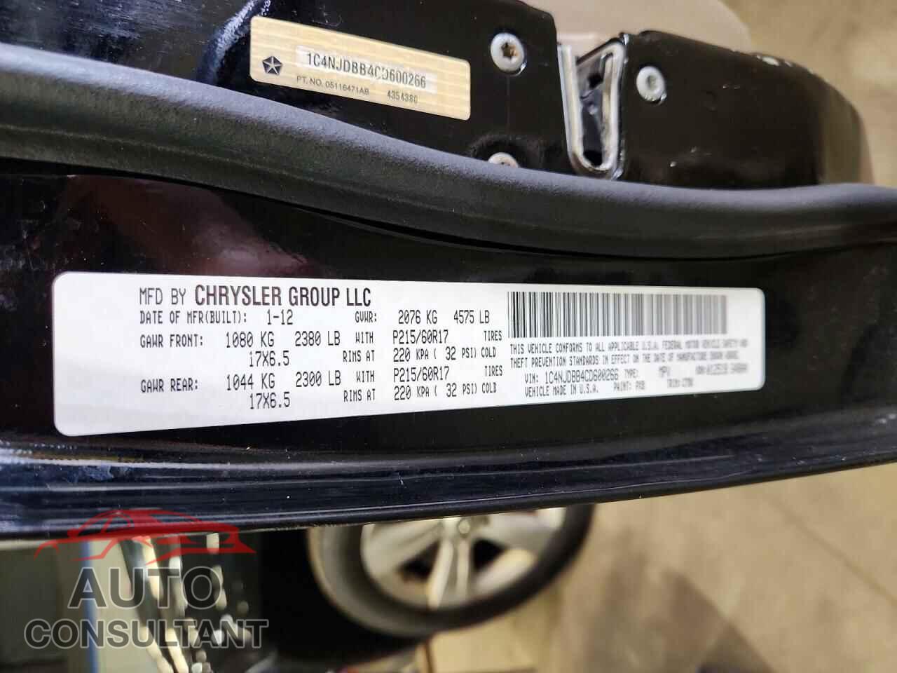 JEEP COMPASS 2012 - 1C4NJDBB4CD600266