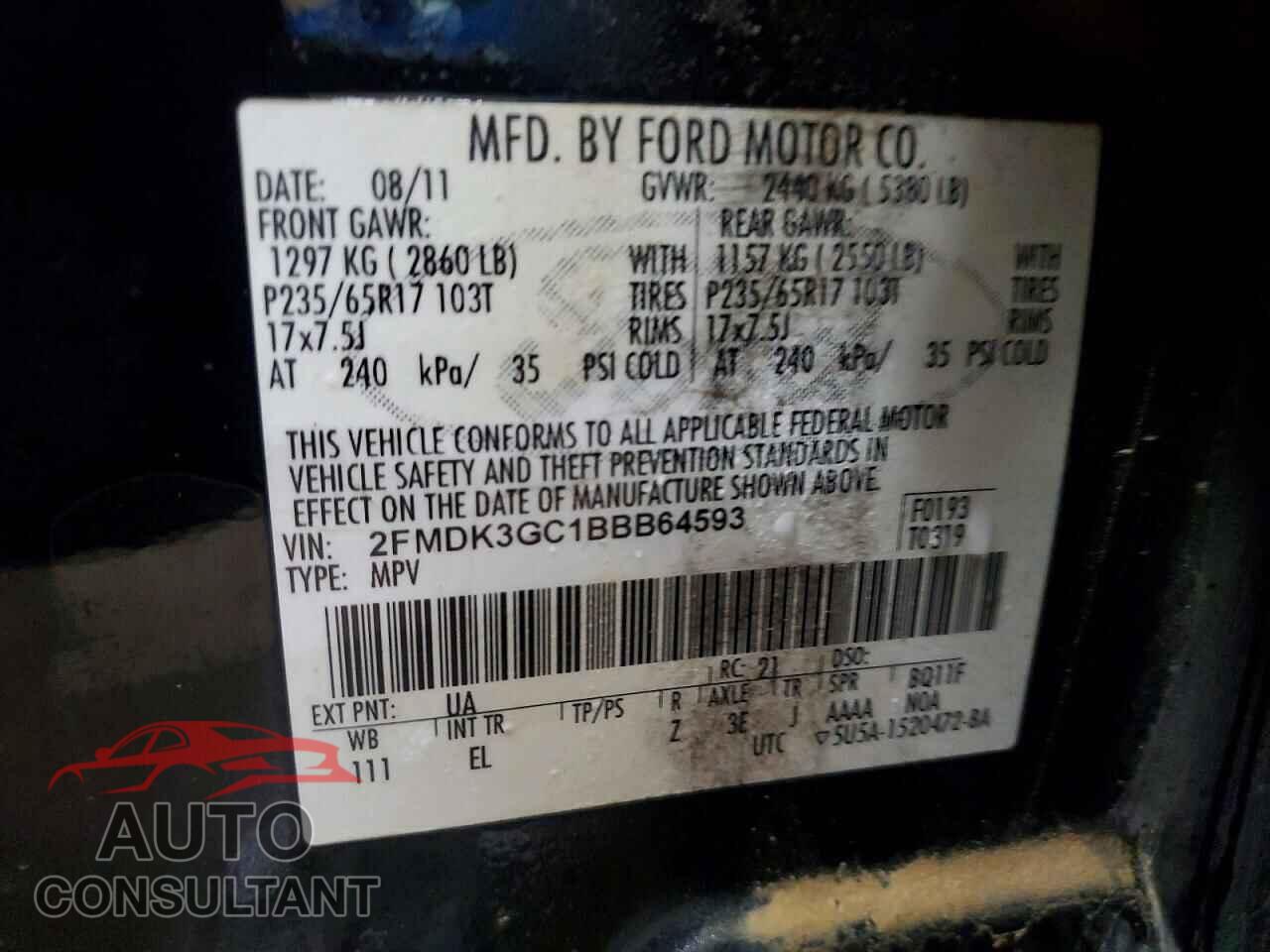 FORD EDGE 2011 - 2FMDK3GC1BBB64593