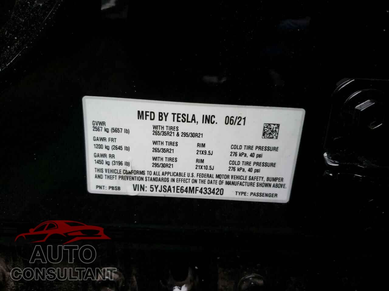 TESLA MODEL S 2021 - 5YJSA1E64MF433420