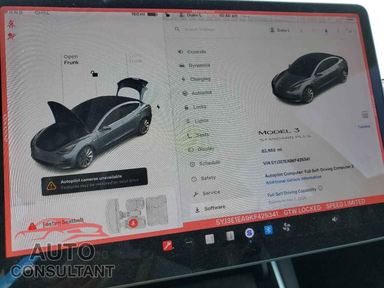 TESLA MODEL 3 2019 - 5YJ3E1EA9KF425341
