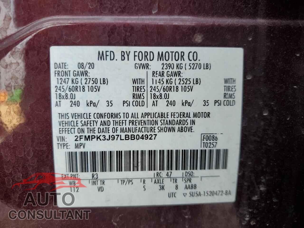 FORD EDGE 2020 - 2FMPK3J97LBB04927