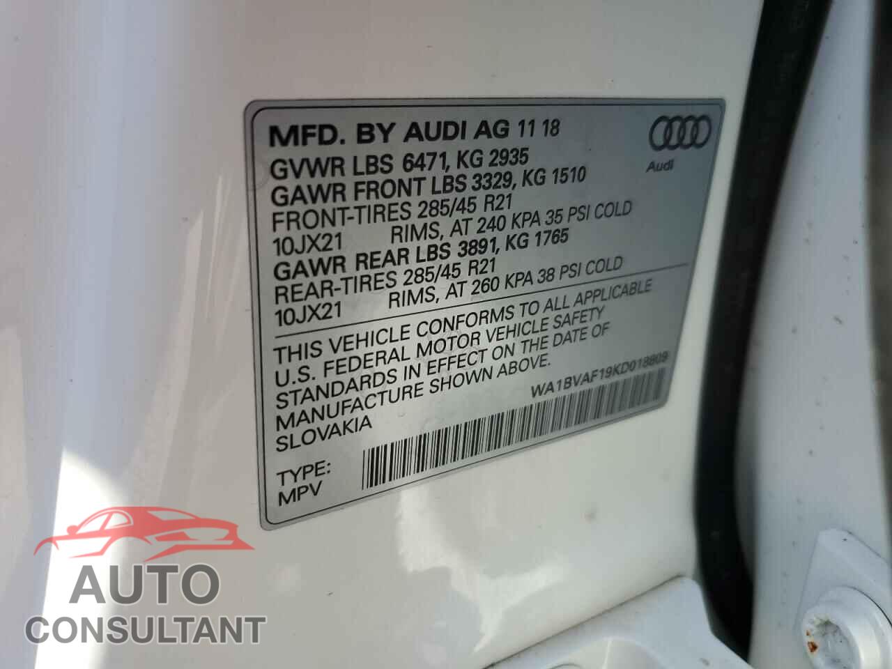 AUDI Q8 2019 - WA1BVAF19KD018809
