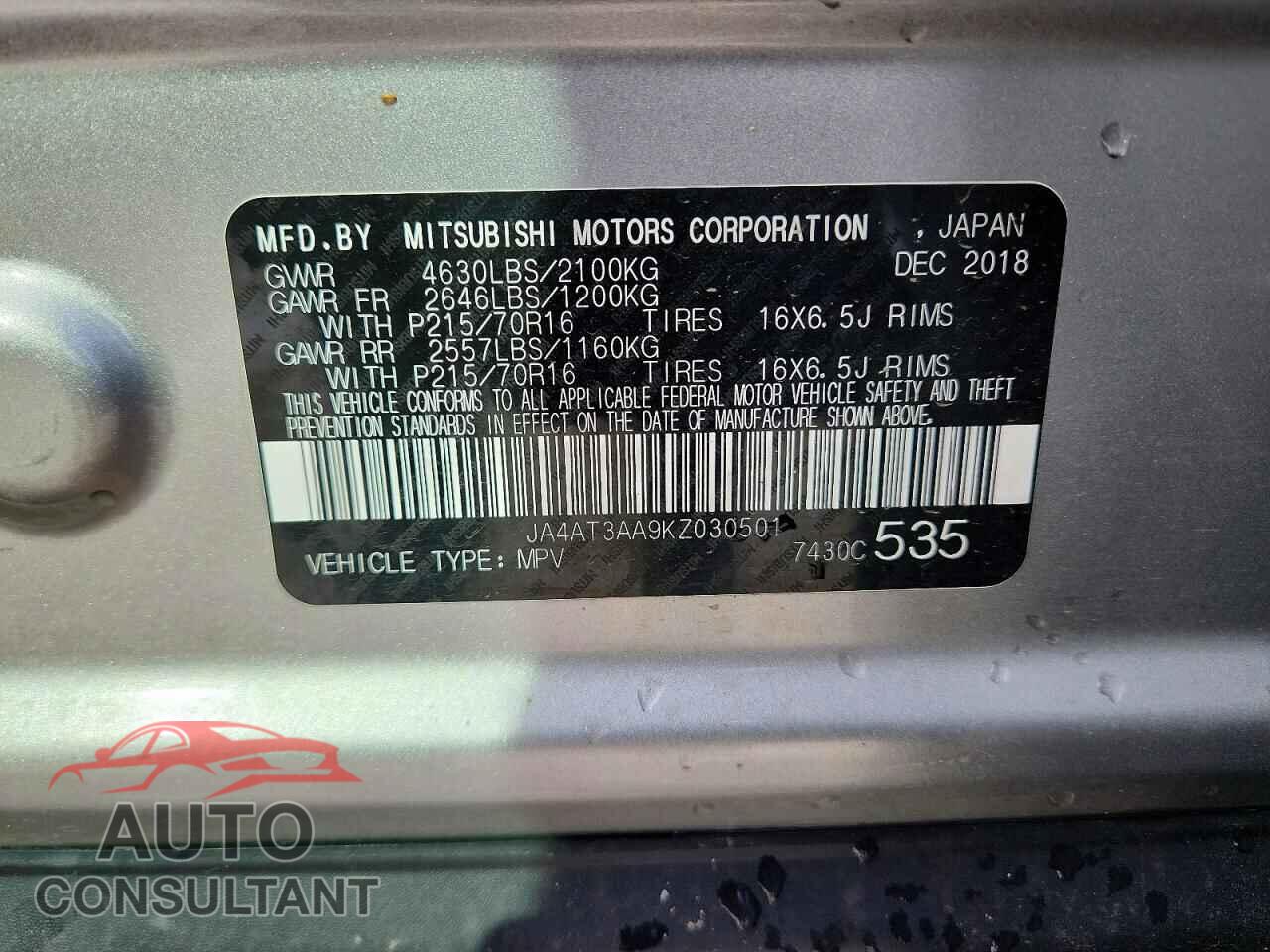 MITSUBISHI ECLIPSE 2019 - JA4AT3AA9KZ030501