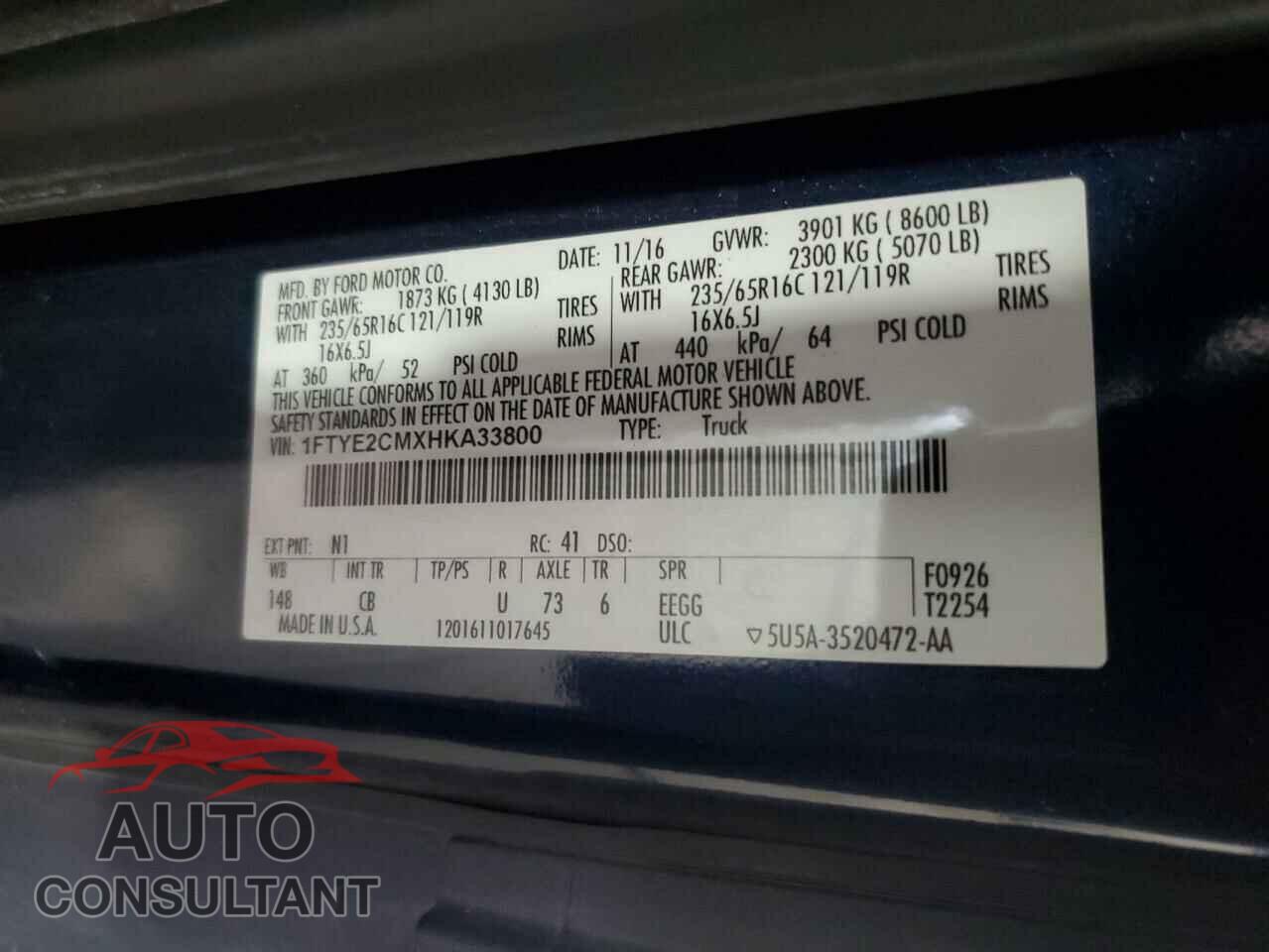 FORD TRANSIT 2017 - 1FTYE2CMXHKA33800