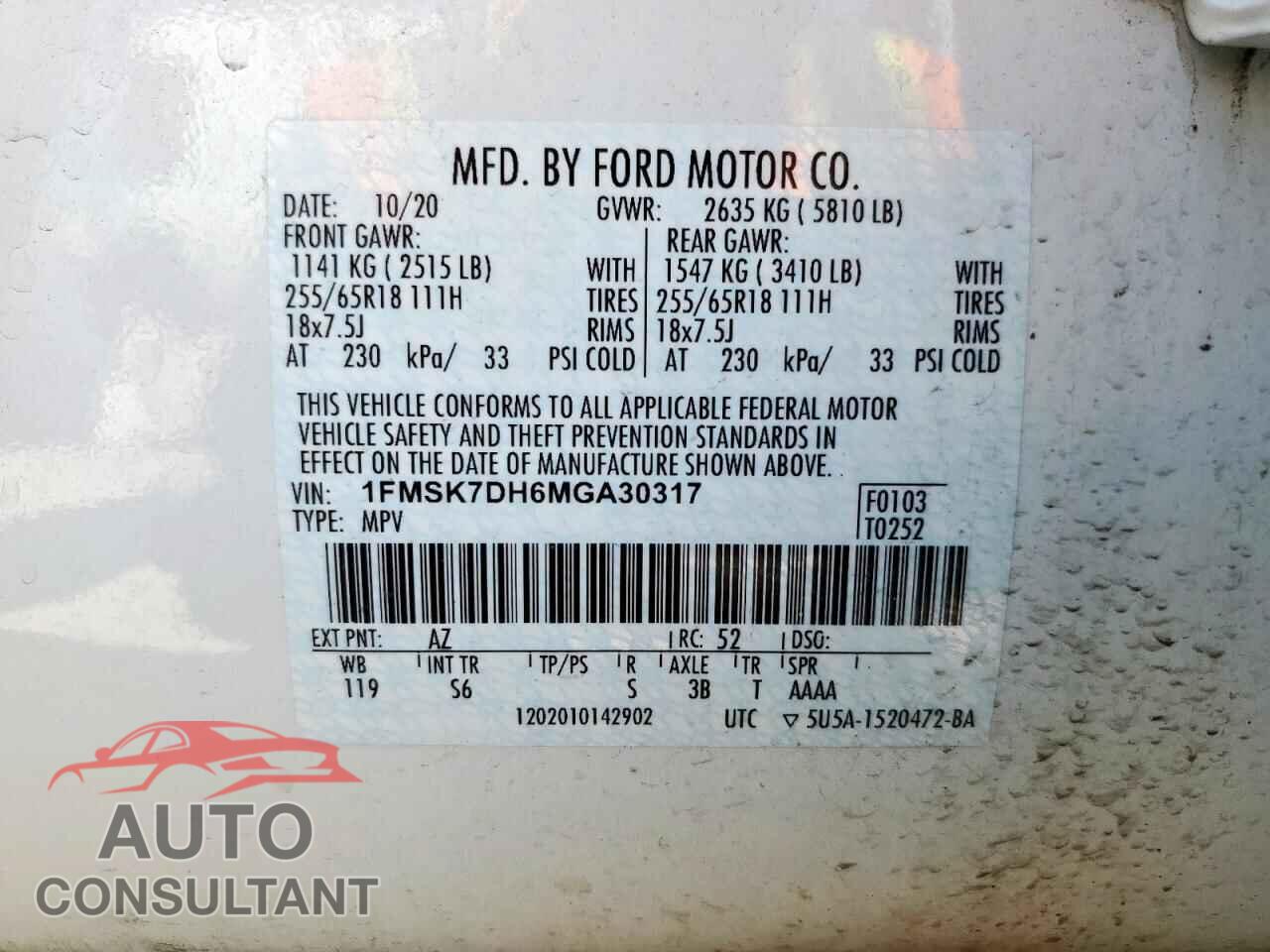 FORD EXPLORER 2021 - 1FMSK7DH6MGA30317