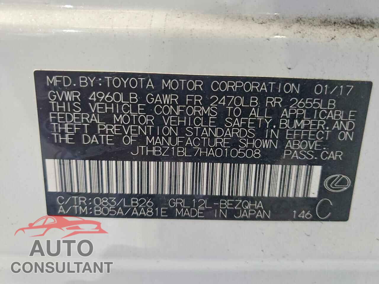 LEXUS GS 2017 - JTHBZ1BL7HA010508
