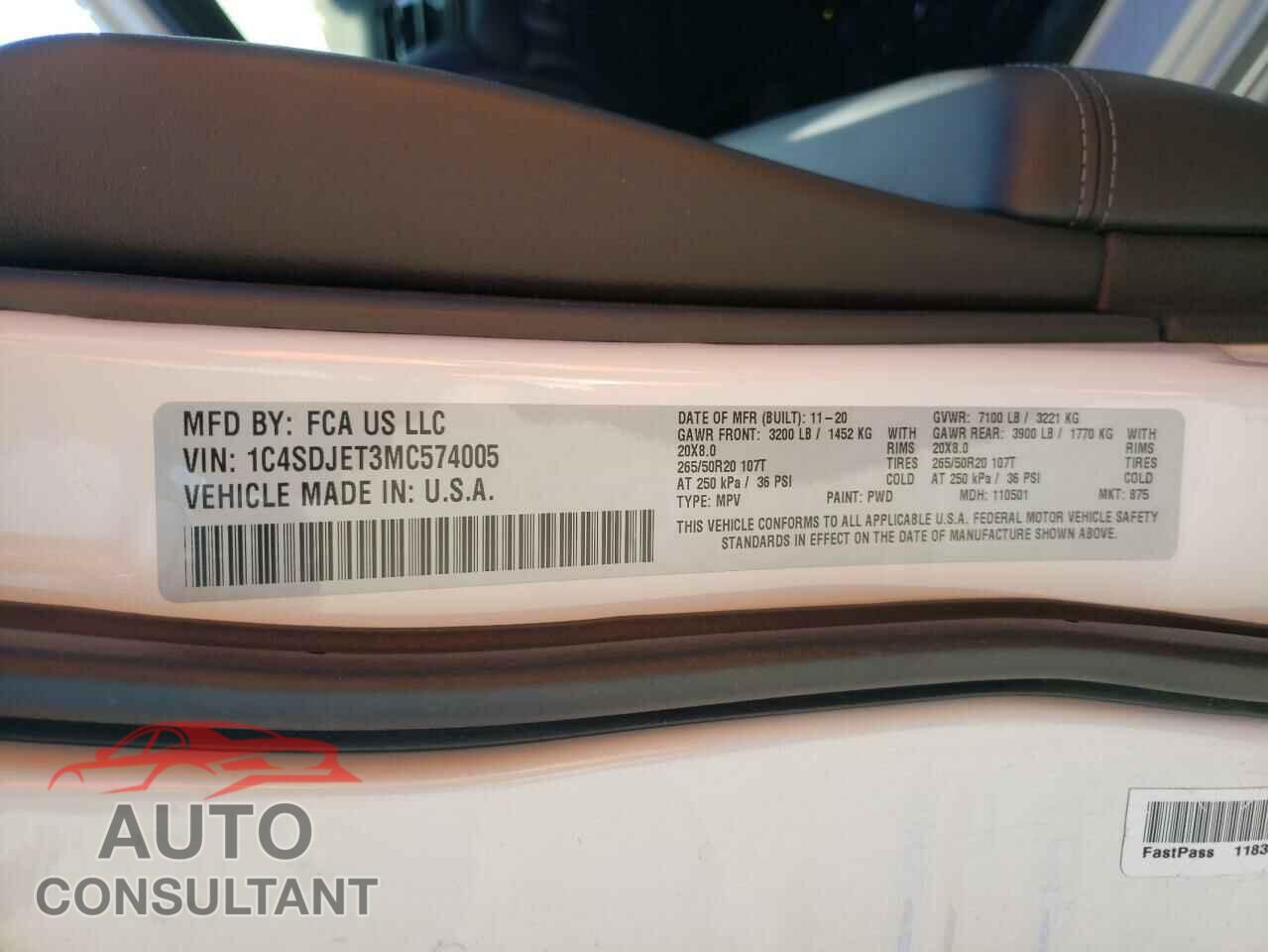 DODGE DURANGO 2021 - 1C4SDJET3MC574005