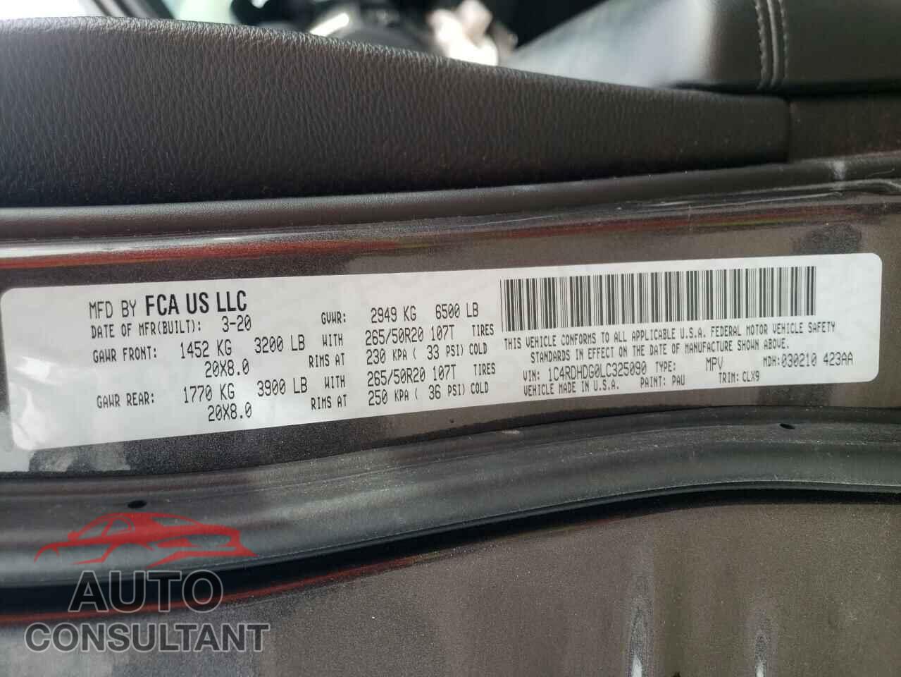 DODGE DURANGO 2020 - 1C4RDHDG0LC325090