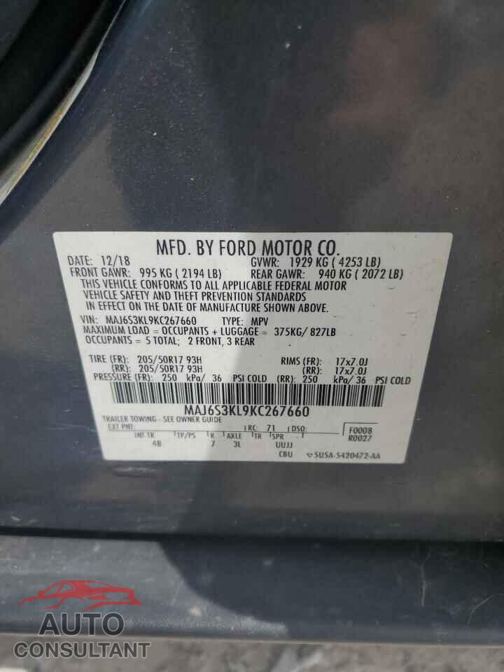 FORD ECOSPORT 2019 - MAJ6S3KL9KC267660