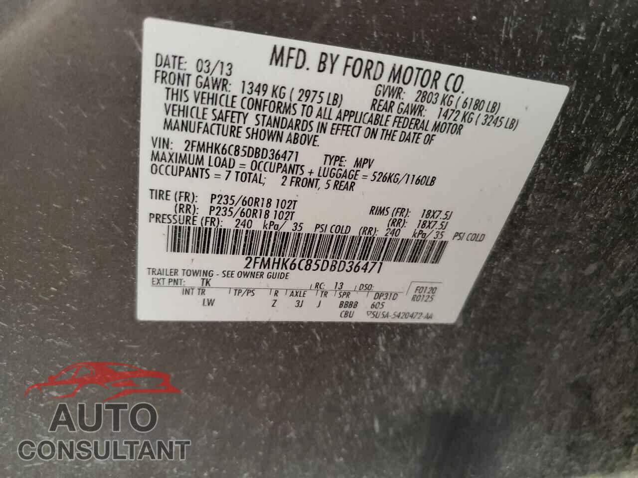 FORD FLEX 2013 - 2FMHK6C85DBD36471