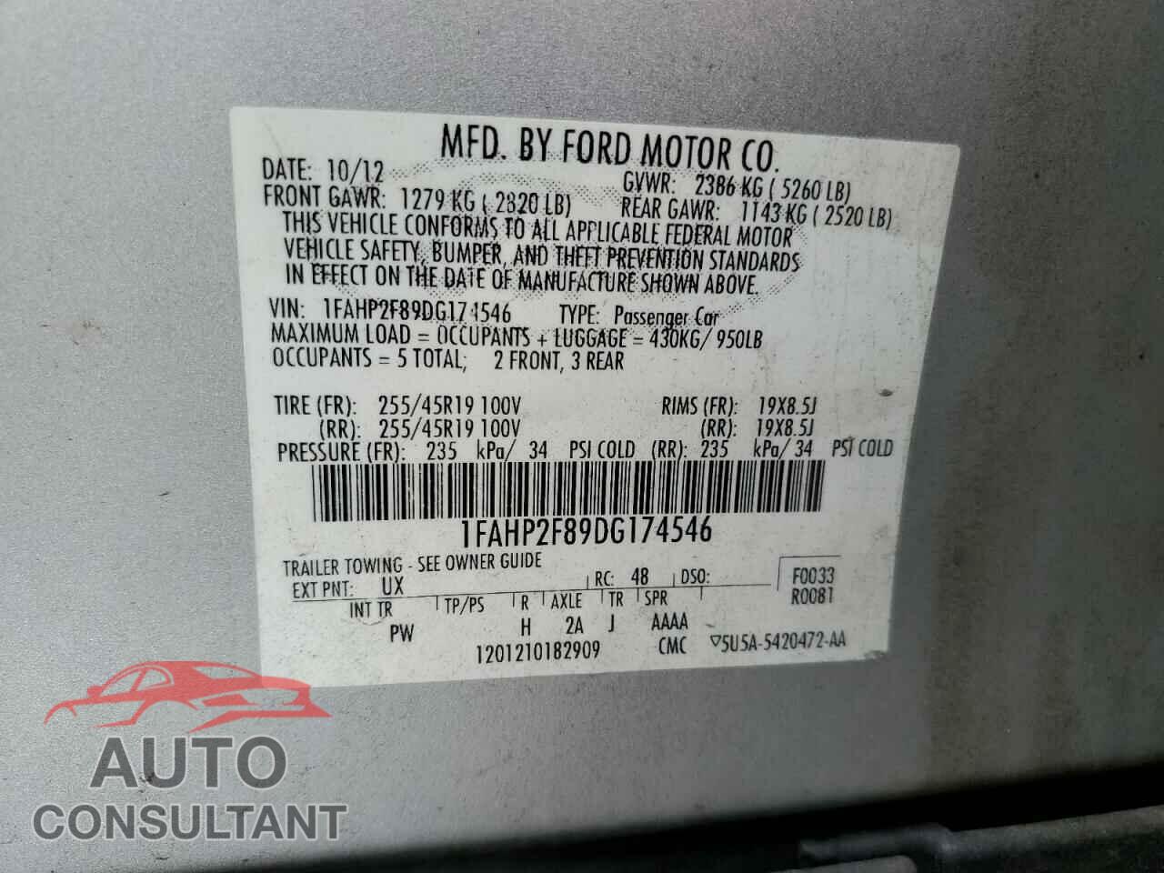 FORD TAURUS 2013 - 1FAHP2F89DG174546