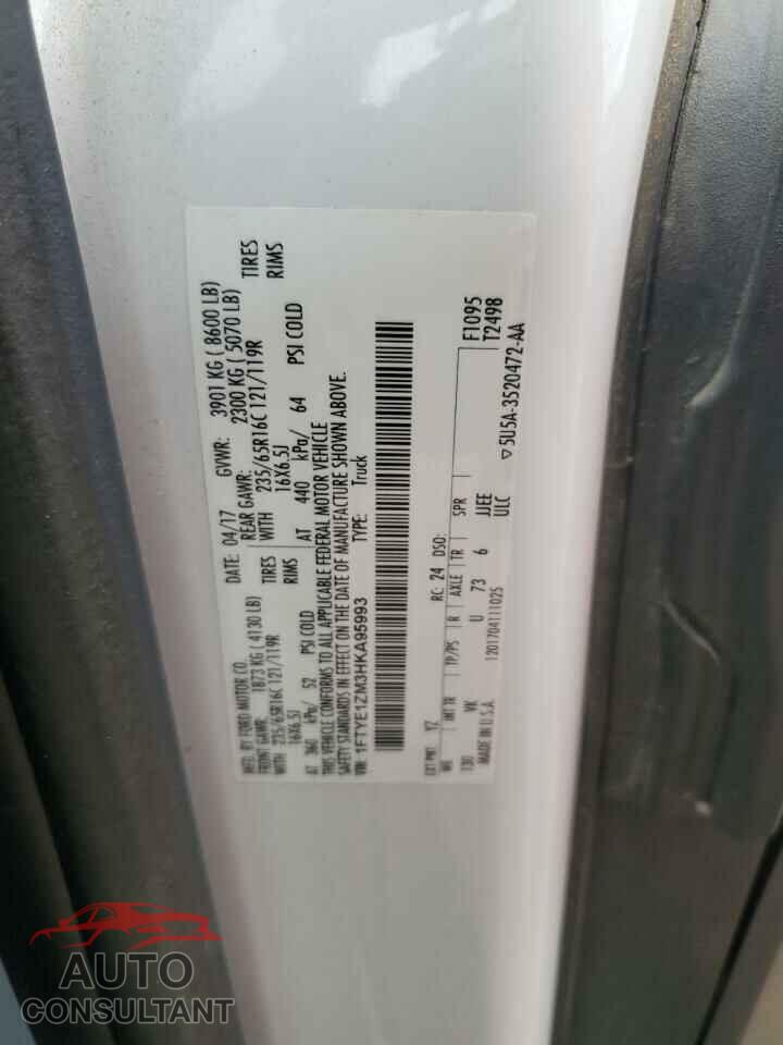 FORD TRANSIT 2017 - 1FTYE1ZM3HKA95993