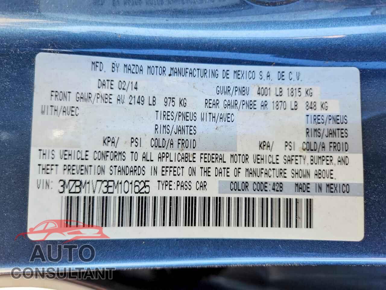 MAZDA 3 2014 - 3MZBM1V73EM101625