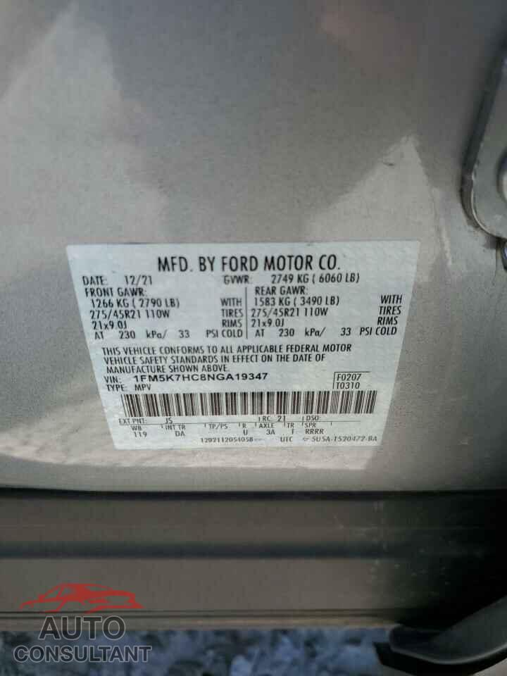 FORD EXPLORER 2022 - 1FM5K7HC8NGA19347