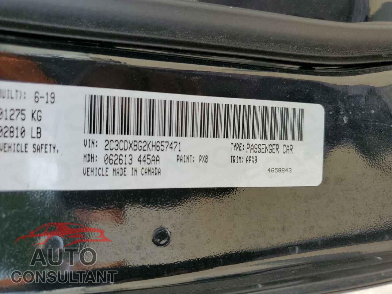 DODGE CHARGER 2019 - 2C3CDXBG2KH657471