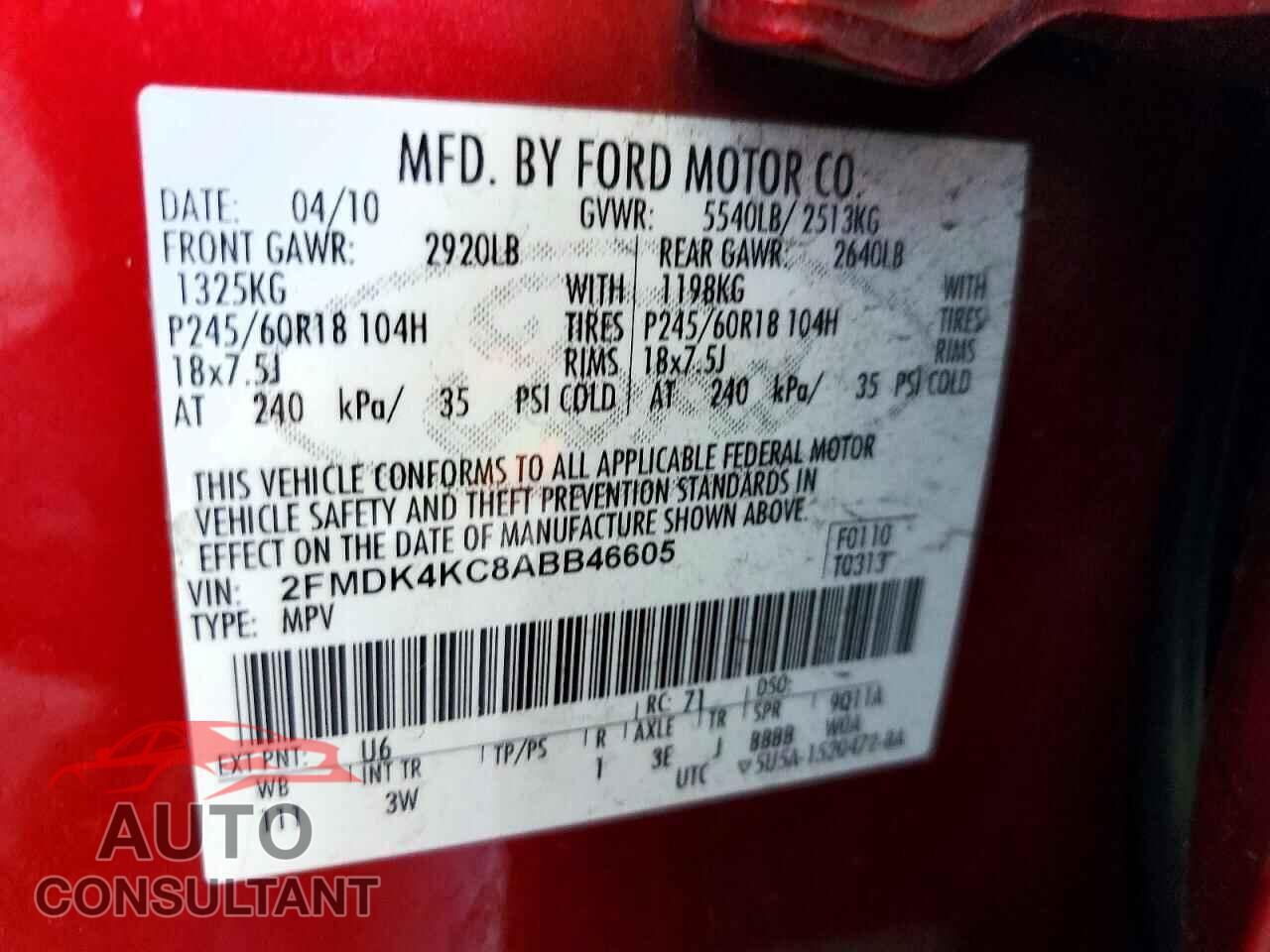 FORD EDGE 2010 - 2FMDK4KC8ABB46605