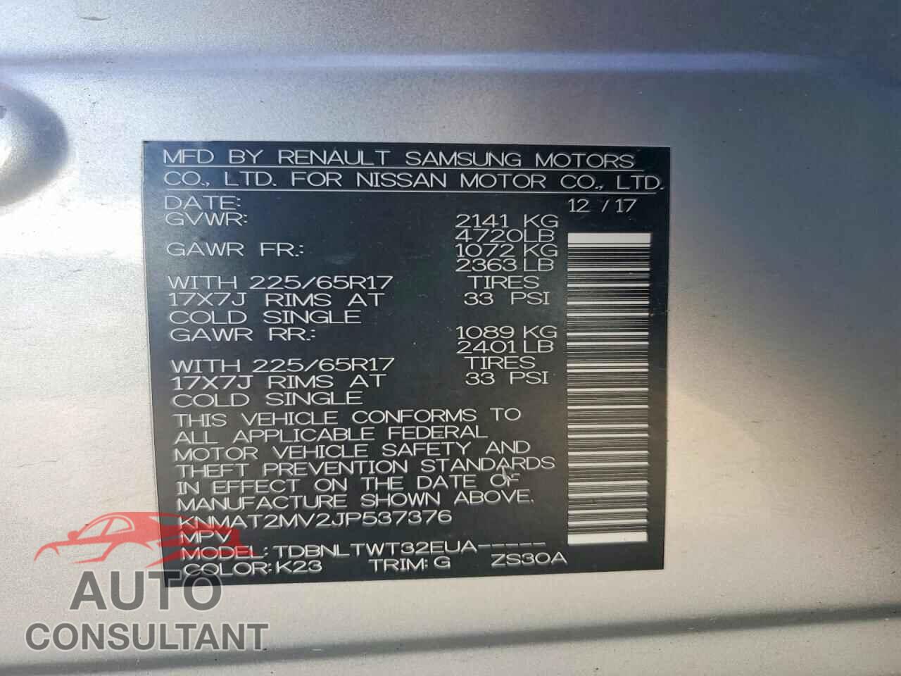 NISSAN ROGUE 2018 - KNMAT2MV2JP537376