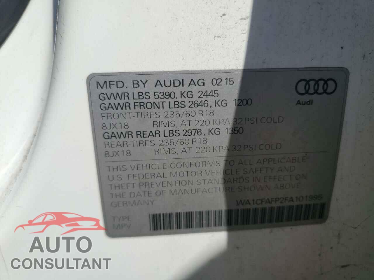 AUDI Q5 2015 - WA1CFAFP2FA101995