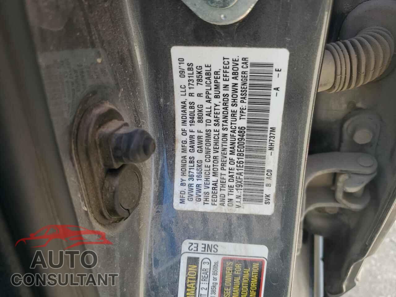HONDA CIVIC 2011 - 19XFA1E61BE009486