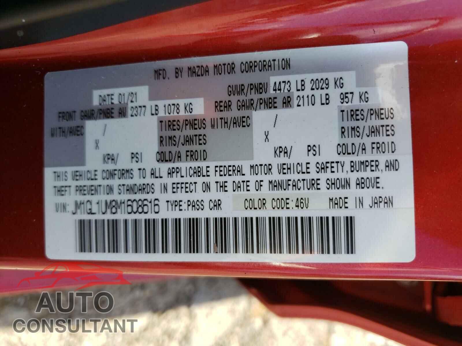 MAZDA 6 2021 - JM1GL1UM8M1608616
