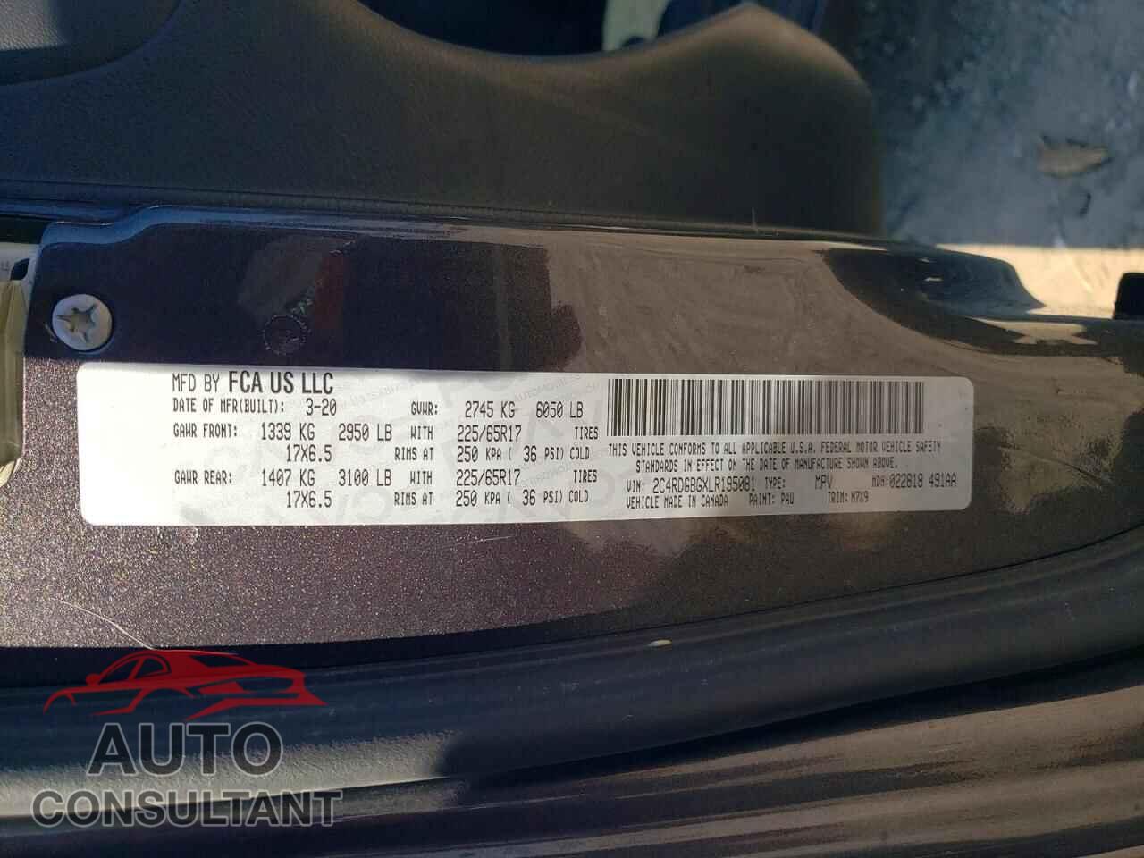 DODGE CARAVAN 2020 - 2C4RDGBGXLR195081