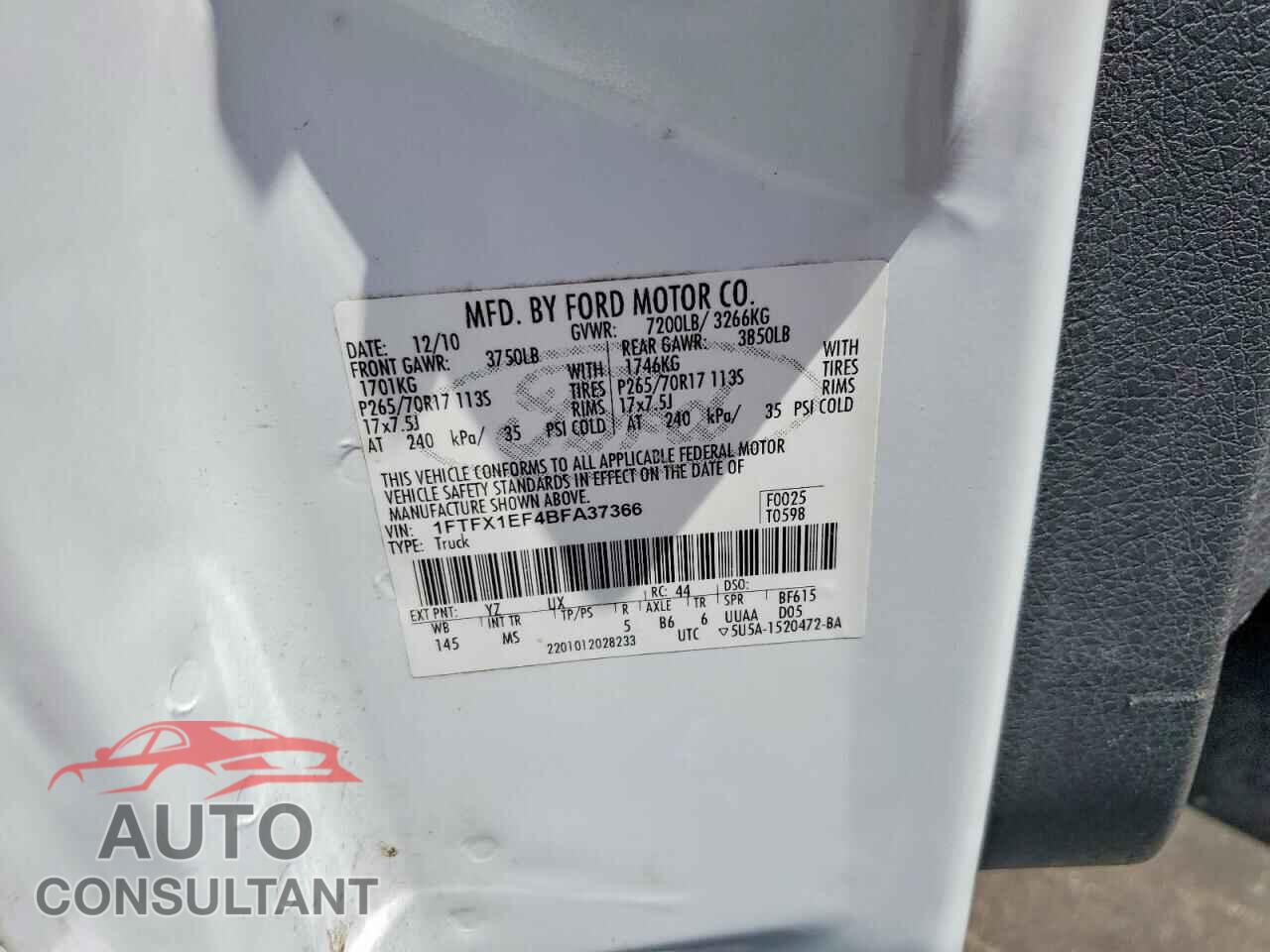 FORD F150 2011 - 1FTFX1EF4BFA37366