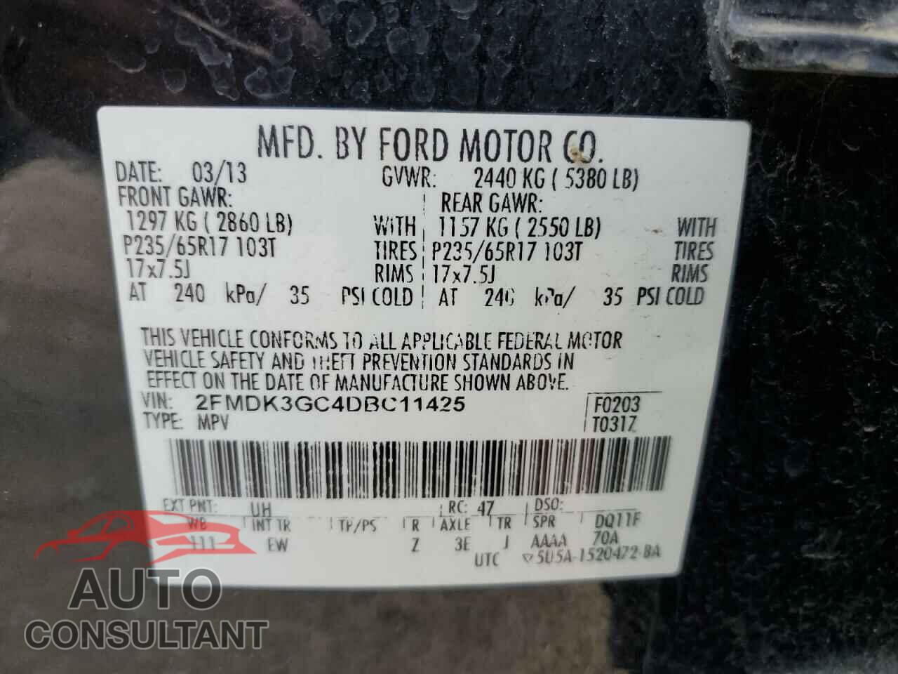 FORD EDGE 2013 - 2FMDK3GC4DBC11425
