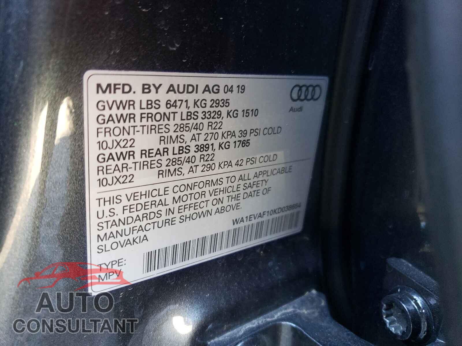 AUDI Q8 2019 - WA1EVAF10KD038654