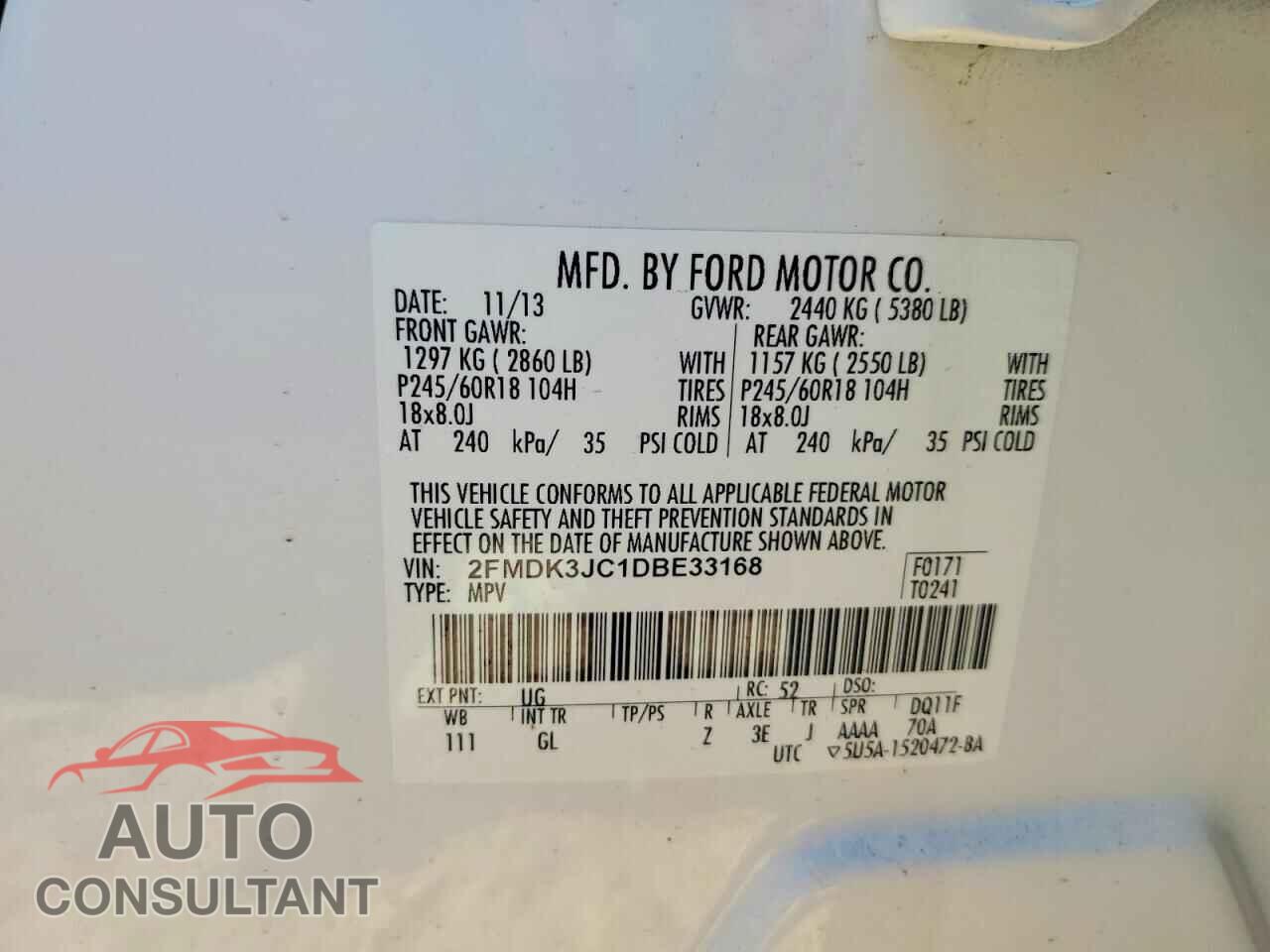 FORD EDGE 2013 - 2FMDK3JC1DBE33168