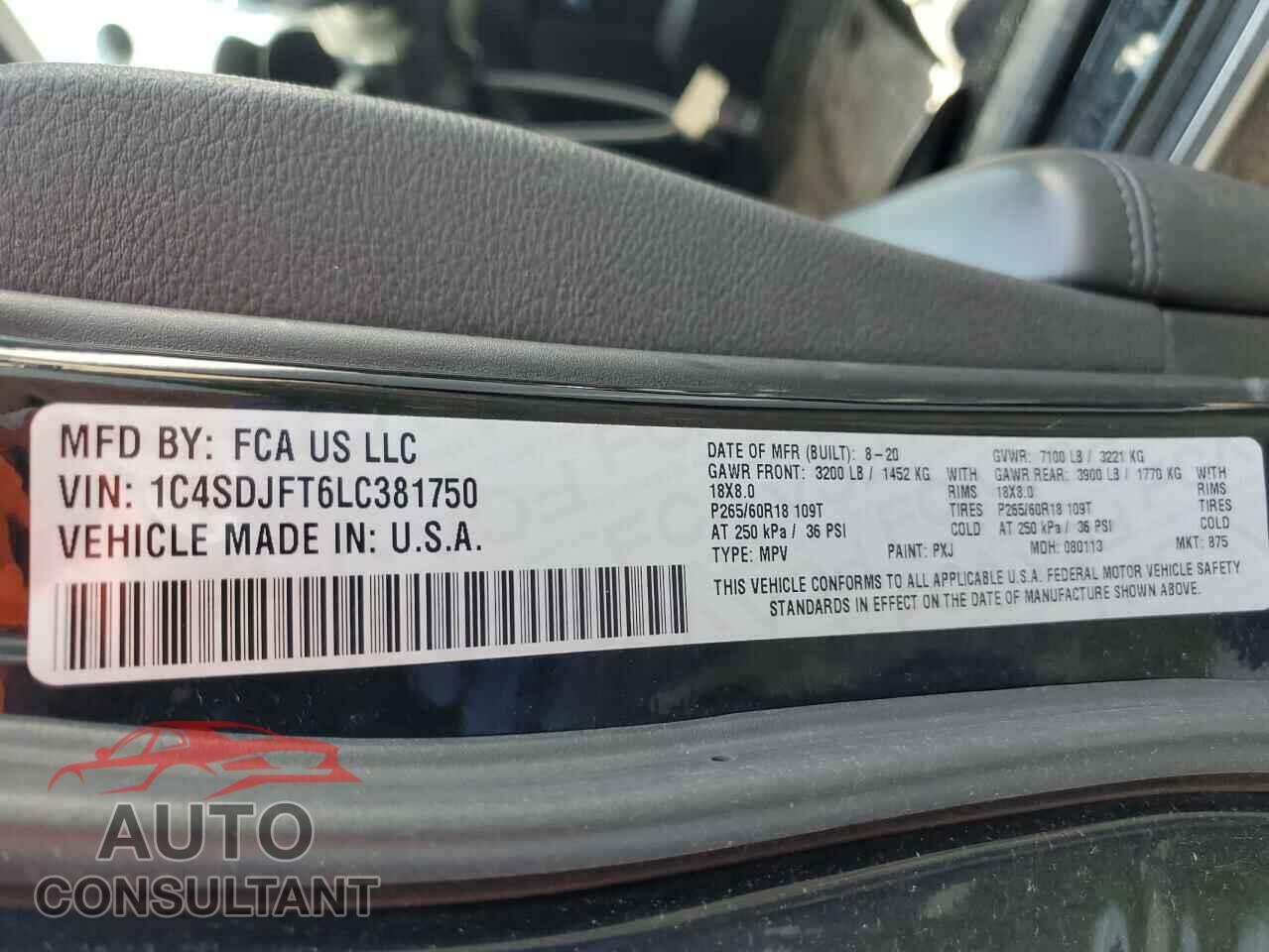 DODGE DURANGO 2020 - 1C4SDJFT6LC381750