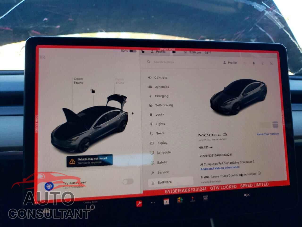 TESLA MODEL 3 2019 - 5YJ3E1EA6KF331241