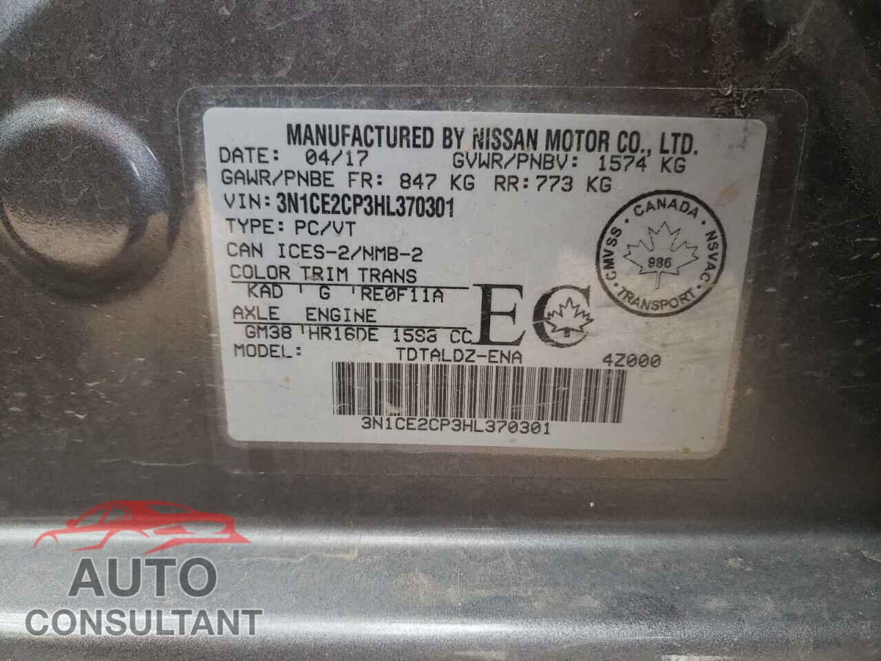 NISSAN VERSA 2017 - 3N1CE2CP3HL370301