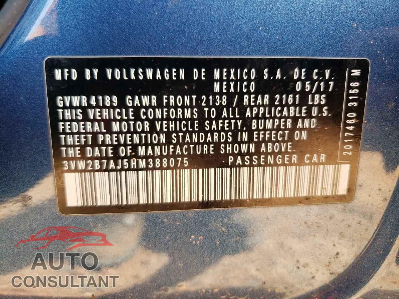 VOLKSWAGEN JETTA 2017 - 3VW2B7AJ5HM388075