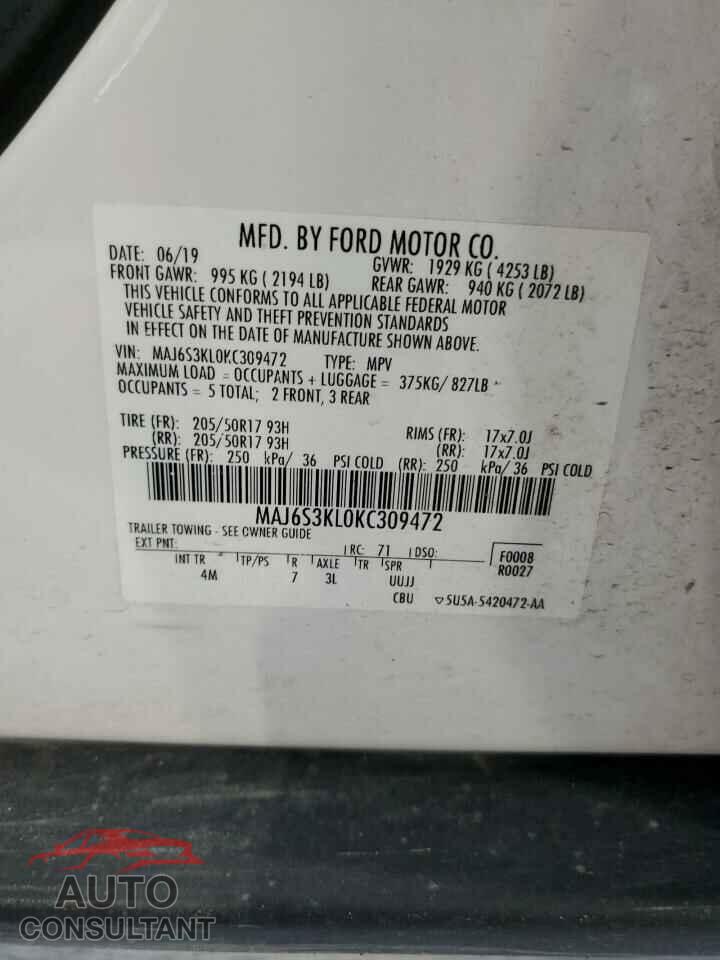 FORD ECOSPORT 2019 - MAJ6S3KL0KC309472