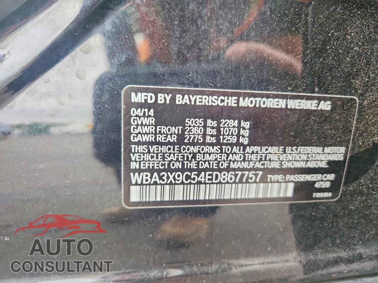 BMW 3 SERIES 2014 - WBA3X9C54ED867757