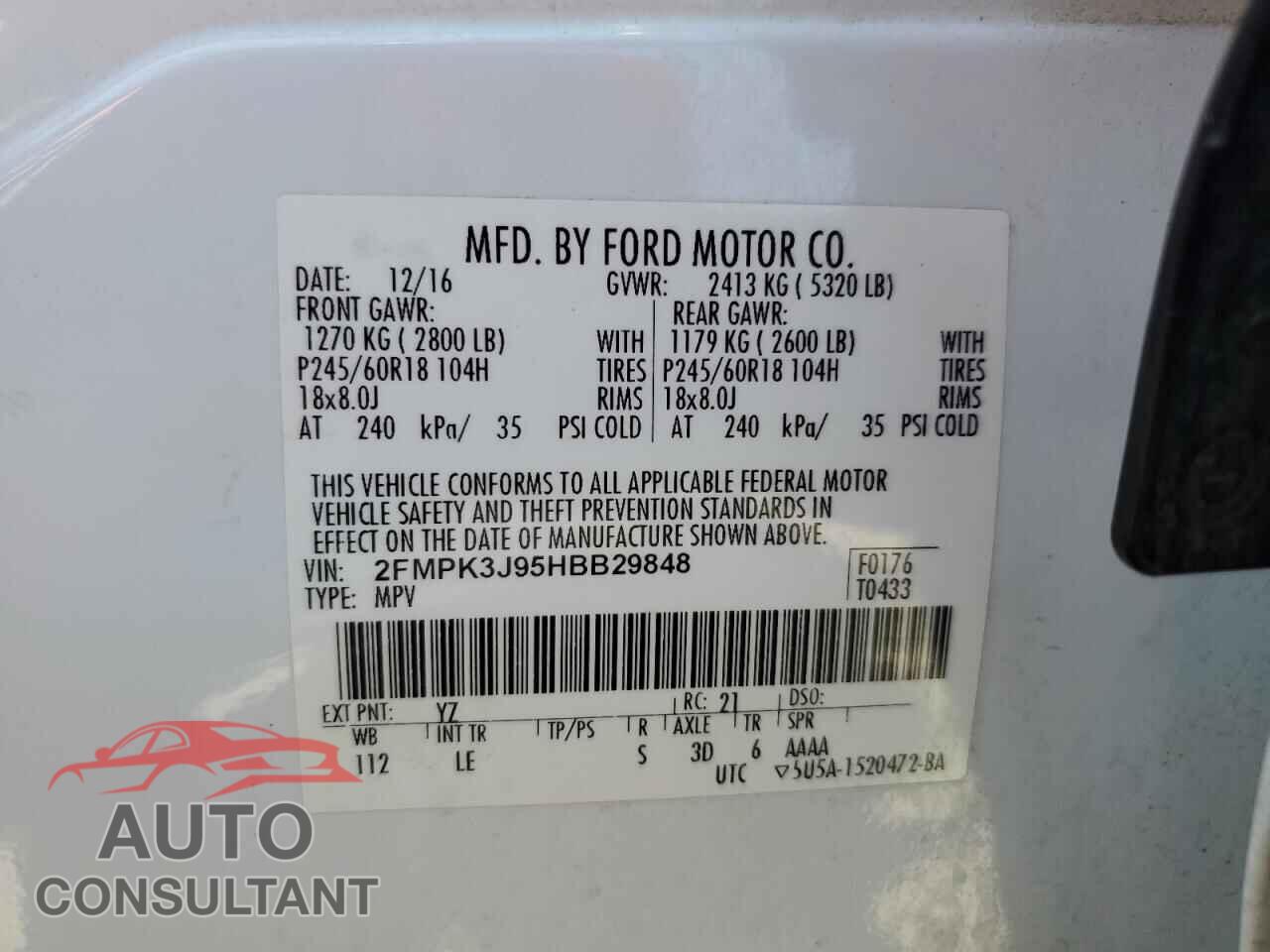 FORD EDGE 2017 - 2FMPK3J95HBB29848