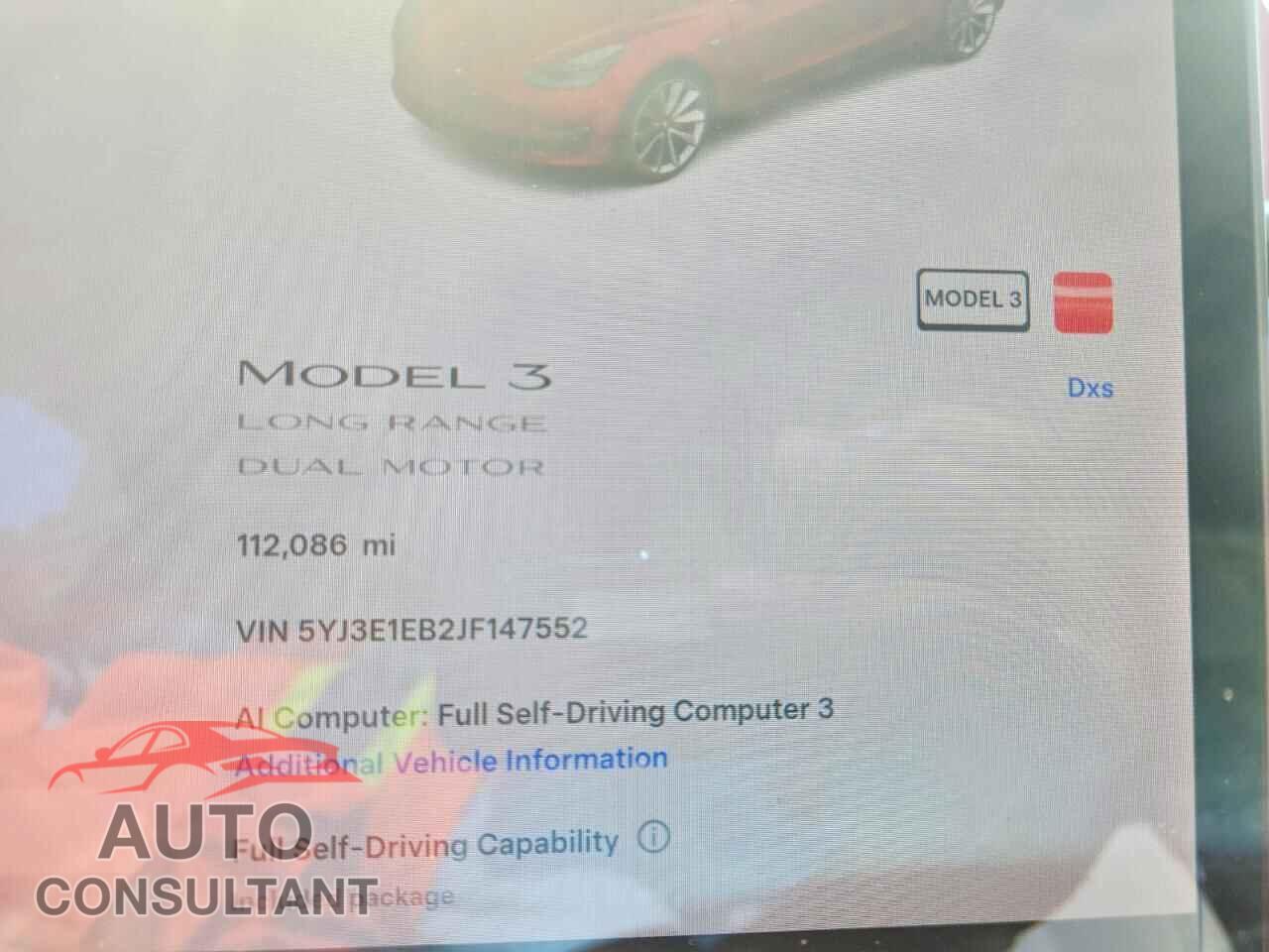 TESLA MODEL 3 2018 - 5YJ3E1EB2JF147552