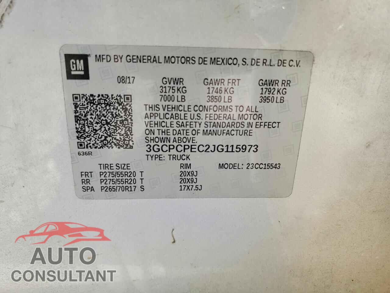 CHEVROLET SILVERADO 2018 - 3GCPCPEC2JG115973