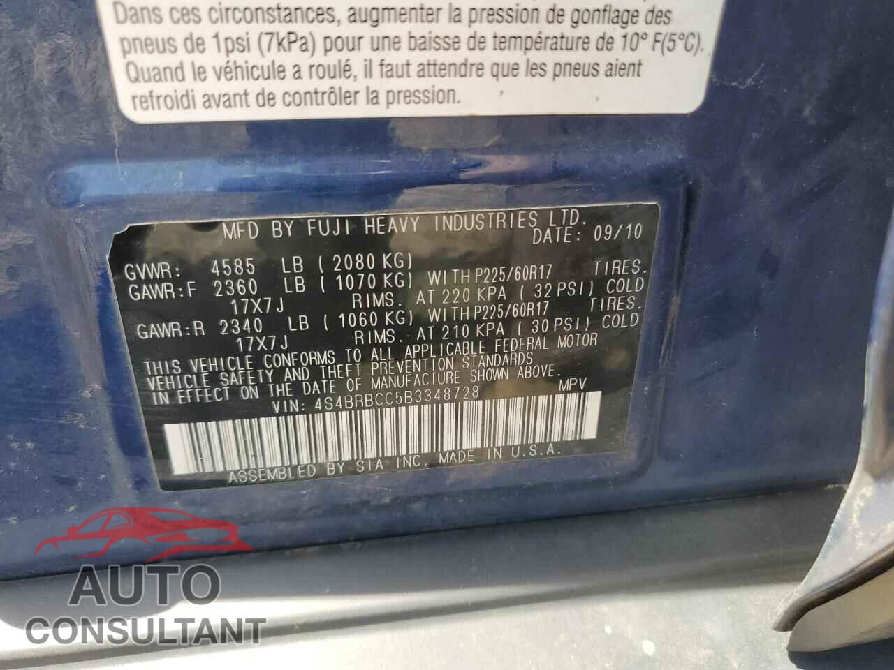 SUBARU OUTBACK 2011 - 4S4BRBCC5B3348728