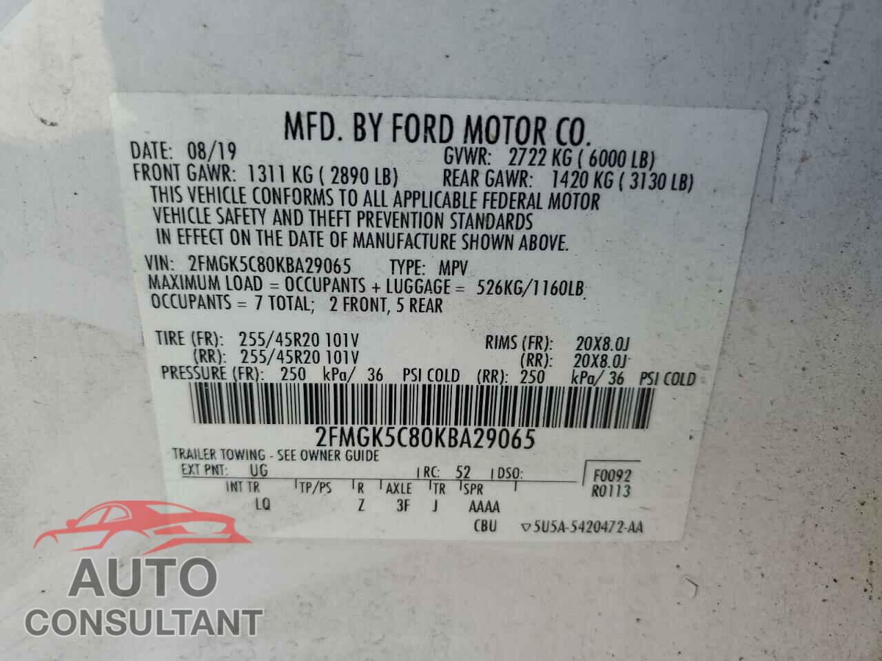 FORD FLEX 2019 - 2FMGK5C80KBA29065